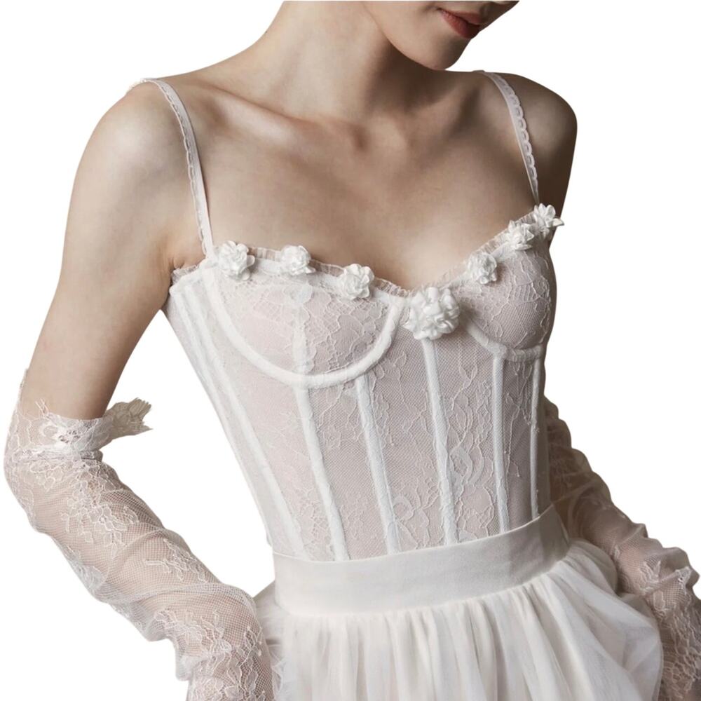 LaceMade White Lace Corset Bustier Coquette Bridal